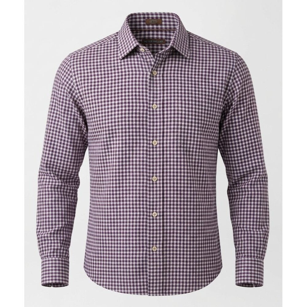 Peter Millar Mens Purple Plaid Long Sleeve Button Down Dress Shirt Medium Cotton